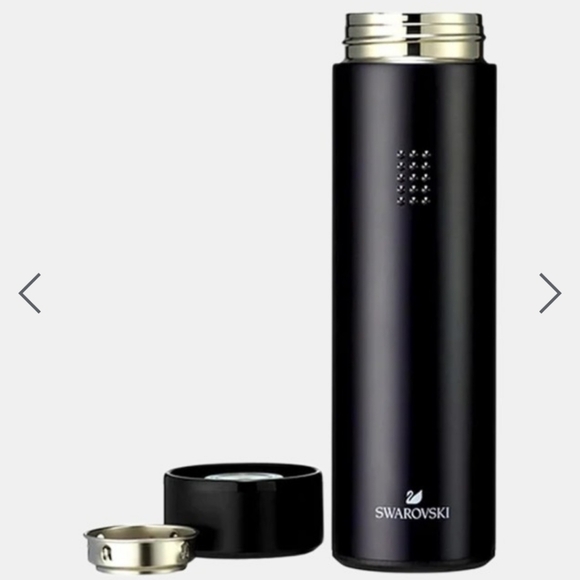 NWT Swarovski Sleek Black Thermos / Vacuum Flask with Interior Strainer Tumbler - Picture 1 of 4